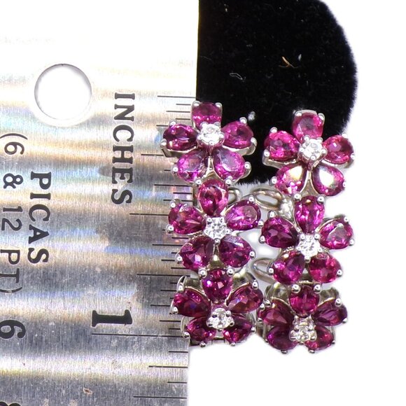 Chuck Clemency Sterling Silver Rhodolite Garnet Flowers Hoop Earrings - Picture 3 of 8